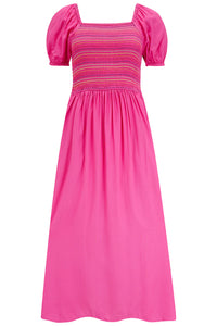 Octavia Midi Shirred Dress Pink Rainbow - Sugarhill