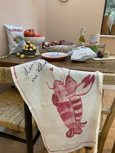 Kitchen Dancing Lobsters - Linen Tea Towel