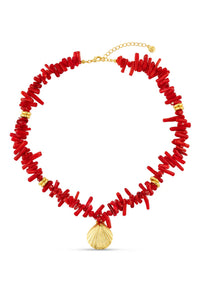 Red COral Chip Necklace - Orelia