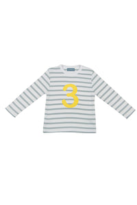 Bob & Blossom Grey Marl & White Breton Striped Number 3 T Shirt (Mustard)