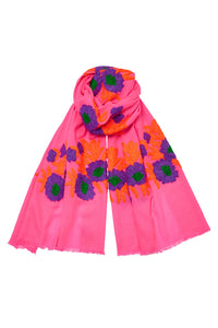 Somerville Mexican Flower Pashmina - Neon Pink, Purple/Orange Flower