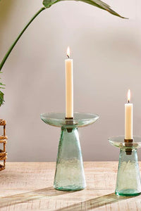 Avyn Recylcled Glass Candle Holder - Sage Green - Large - Nkuku
